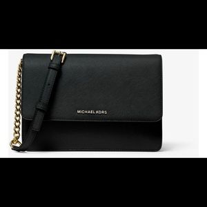 Black Daniela Large Saffiano Leather Crossbody Bag